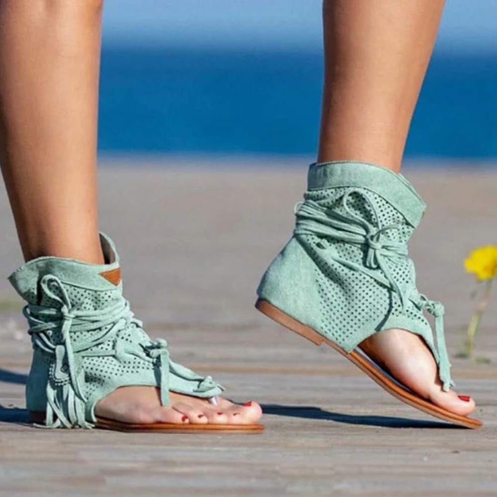 Mint Green Gladiator Tassel Sandals